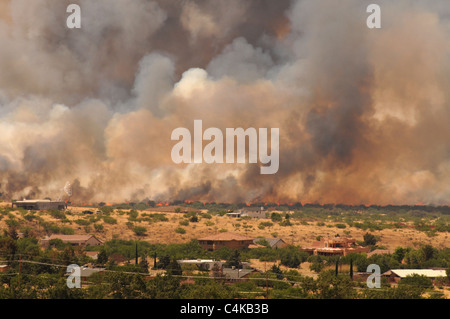 A fire that started on June 17 on Fort Huachuca in Sierra Vista, Arizona, USA, threatens homes. Stock Photo