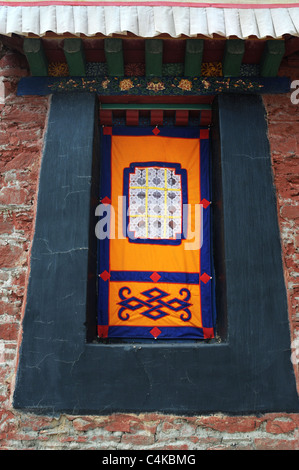 A window of typical Tibetan style in Lhasa,Tibet.Details. Stock Photo