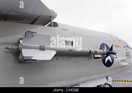 Sidewinder air to air missile mounted on a F8 crusader fighter, USS Midway Aircraft Carrier in San Diego, California, USA Stock Photo