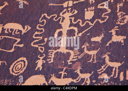 Petroglyphs on newspaper rock in Canyonlands national park, Utah Stock Photo