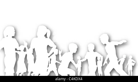 Illustrated cutout of children in a playground with background shadow Stock Photo