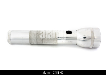 Silver flashlight isolated on white Stock Photo