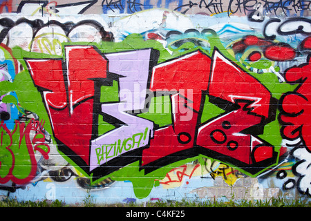 Wall painted with Graffiti letters, Aachen, Germany Stock Photo