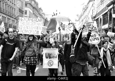 Black and white digital photography from the anti-cuts March 26th March For The Alternative through London. Stock Photo