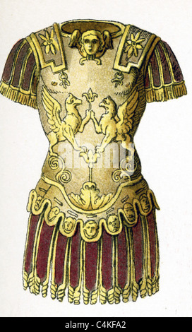 This 1882 illustration shows a Roman general's armor at time of Late Republic and Empire (c. 100 B.C. - A.D. 100). Stock Photo