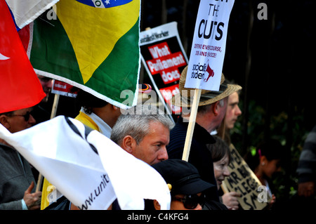 Photographs from 2011 1st May International Workers Day march, rally and later occupation of Trafalgar Square. Stock Photo