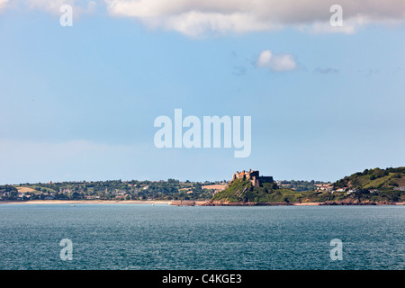 Jersey, Gorey castle and Gorey Harbour, Jersey, Channel Islands, UK Stock Photo