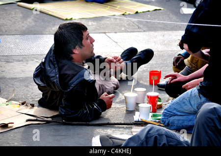 Photographs from 2011 1st May International Workers Day march, rally and later occupation of Trafalgar Square. Stock Photo