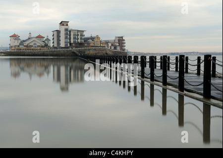 Causeway leading toward Knightstone island at Weston-Super-Mare, Somerset, UK. Stock Photo