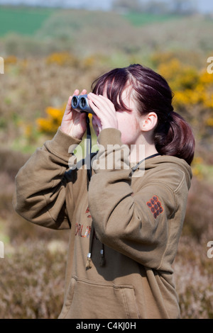 Girl bird watching; Cornwall Stock Photo