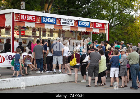 People waiting in line for ice cream, Bridge Drive-In, Winnipeg, Manitoba, Canada. Stock Photo