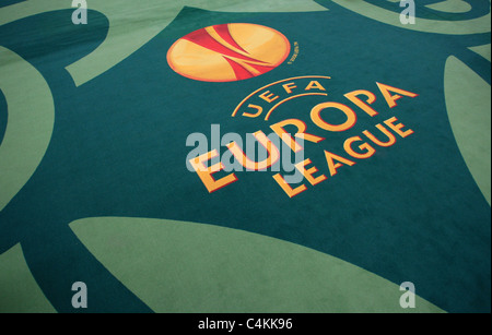 UEFA Europa League branding in the players tunnel at the Aviva Stadium Stock Photo