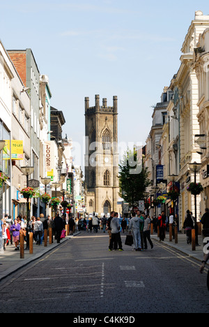 Bold Street, Liverpool with the bombed church at the top. Stock Photo