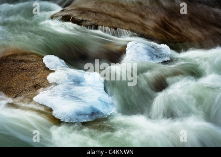 Rocks and Ice in Icicle Creek in Leavenworth's Icicle Creek, Washington state Stock Photo