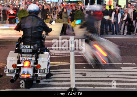 New York Police Department’s Harley-Davidson Electra Glide motorcycles parked in Times Square Stock Photo