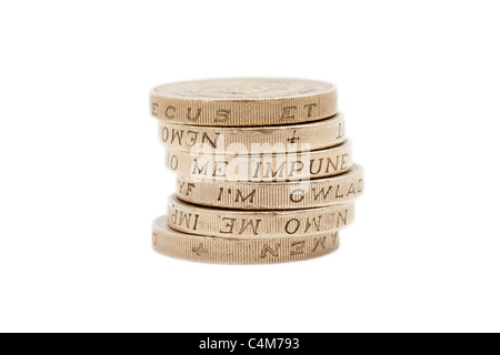 Closeup of Stack / Pile of Pound Coins Stock Photo