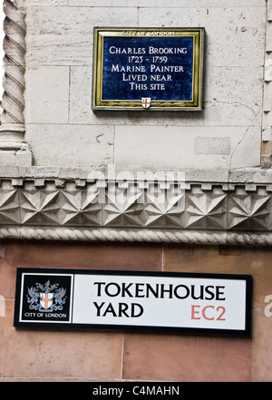 Blue plaque marking where 18th-century marine painter Charles Brooking lived City of London England Europe Stock Photo