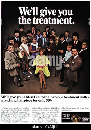 Full page original advertisement in fashion magazine circa 1969 for hair-colour treatment by MISS CLAIROL