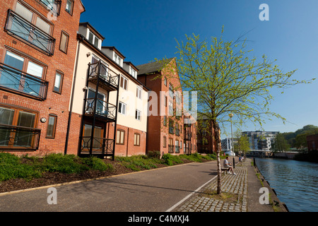 luxury riverside apartments along the river Wensum in Norwich, UK Stock Photo