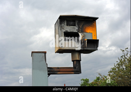 A vandalised speed camera on the A15 in Lincolnshire Stock Photo
