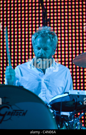 Members of the A-HA band perform on the concert in Budapest, Hungary, 2010.07.14 Stock Photo