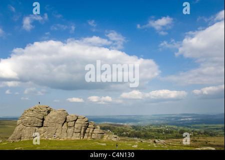 Horizontal wide angle view of Hay Tor on Dartmoor National Park on a summer's day. Stock Photo