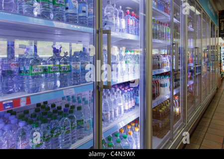 beverages shelf in a petrol station Stock Photo