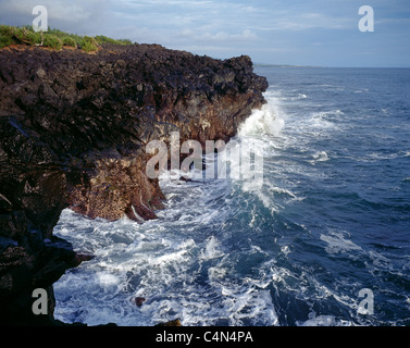 untamed waves of the Indian Ocean are breaking at the lava coast of the island La Reunion Stock Photo