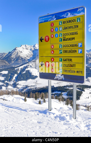 Piste sign in Fieberbrunn ski resort, Austria (Das Best Versteckte Skigebiet) Stock Photo