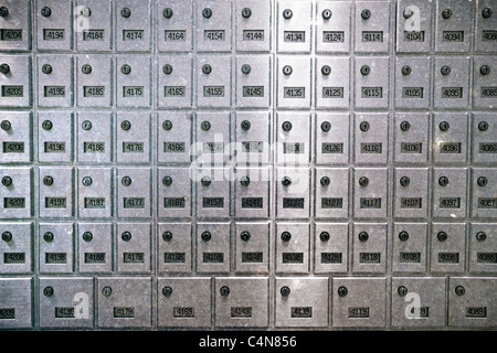 Mail boxes inside post office. Stock Photo