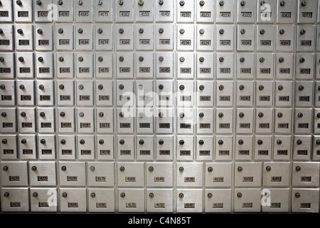 Mail boxes inside post office. Stock Photo