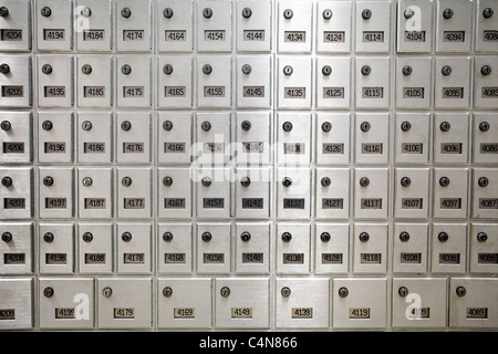 Mail boxes inside post office. Stock Photo