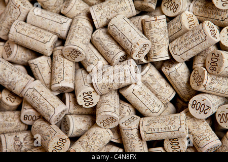Corks ready for wine bottling at the vineyard at Chateau Fontcaille Bellevue in the Bordeaux region of France Stock Photo