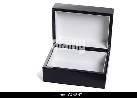 Open empty black jewelry box isolated on white background Stock Photo