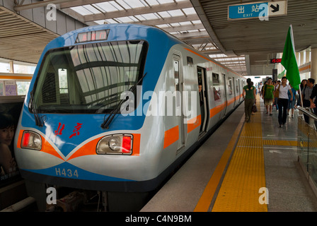 Beijing, China, View inside Metro, Subway, Train Station, on Platform ...