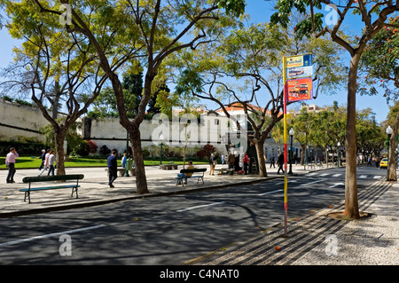 Tour bus stop in Funchal city town centre Madeira Portugal EU Europe Stock Photo