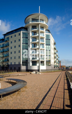 Modern marina apartment buildings, Newhaven, East Sussex, England Stock Photo
