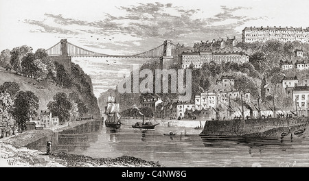 The Clifton Suspension Bridge, spanning the Avon Gorge, Bristol, England in the late 19th century. Stock Photo