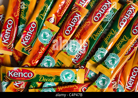 Kenco instant coffee sachets baring the Rainforest Alliance Certification logo Stock Photo