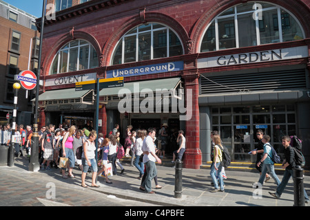 The main entrance to Covent Garden Underground station on Long Acre, Central London, England. Stock Photo