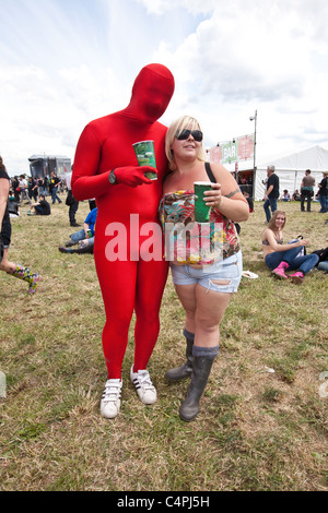 Man in a fancy dress gimp suit, Download Festival, Donington Park, Nottingham, England, United Kingdom. Stock Photo