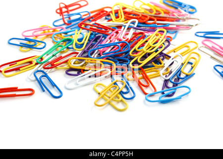 Colorful paper clips isolated on white background. Stock Photo