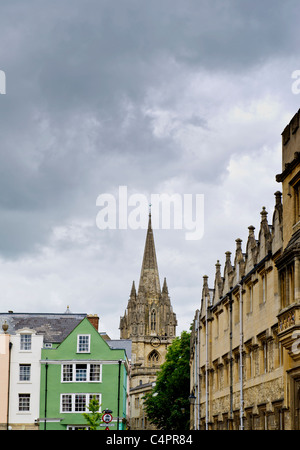 Oriel College, Oxford and St. Mary's Church Stock Photo