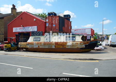 Canal barge for sale (on the street) Stock Photo