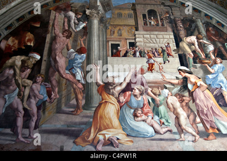Raphael's room in Vatican museums- detail from  'Fire in the Borgo'  fresco Stock Photo
