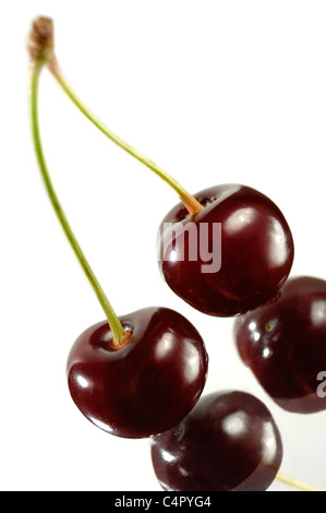 Two cherries close-up Isolated on white background Stock Photo