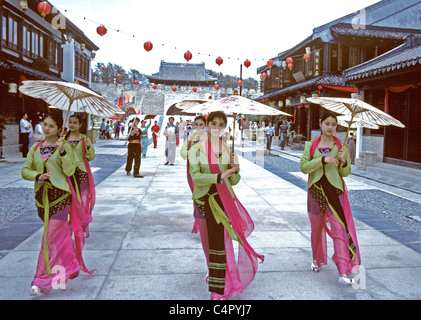 Singapore. Singapore chinese girls in traditional dress dance at Tang Dynasty theme park. © Bob Kreisel Stock Photo