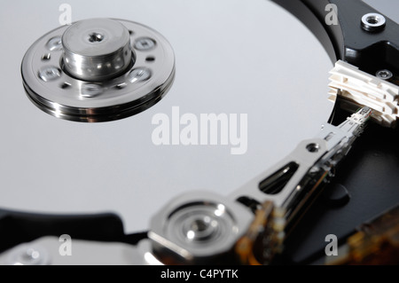 Close-up of a working hard disk drive with parked heads Stock Photo