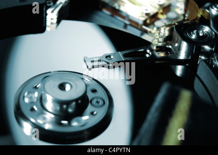 Close-up of a working hard disk drive with heads in reading position Stock Photo