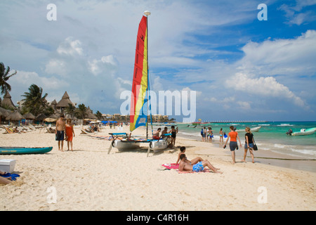 People at the beach of Playa del Carmen, Mexico, Caribbean Stock Photo